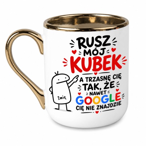 Biały personalizowany kubek Rusz mój kubek z imieniem Elegant 330 ml