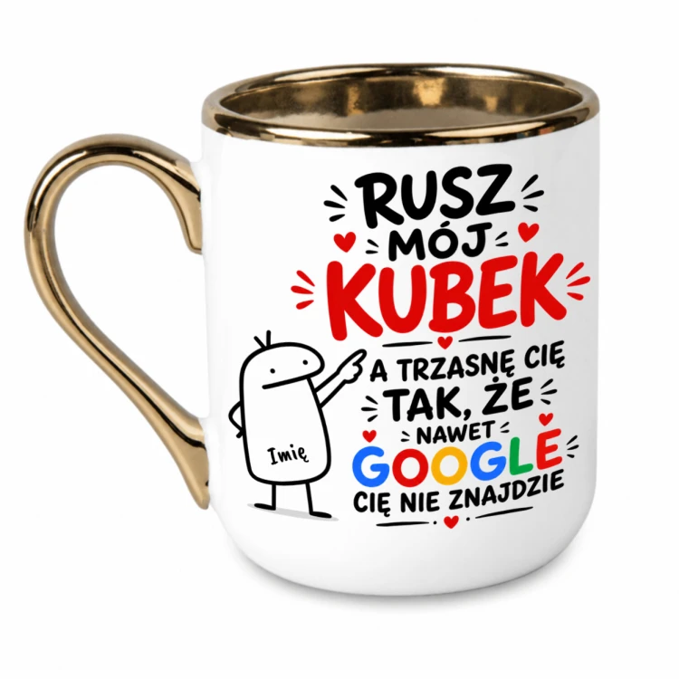 Biały personalizowany kubek Rusz mój kubek z imieniem Elegant 330 ml