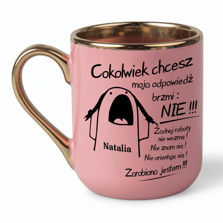 Personalizowany różowy kubek z imieniem Moja odpowiedź brzmi NIE 330 ml