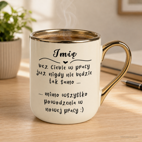 Personalizowany kubek na pożegnanie z pracy dla koleżanki lub kolegi – Elegant kremowy 330 ml