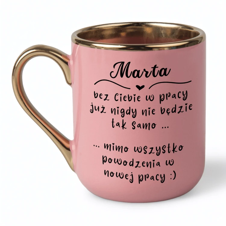 Personalizowany różowy kubek na zmianę pracy dla koleżanki lub kolegi – Elegant 330 ml