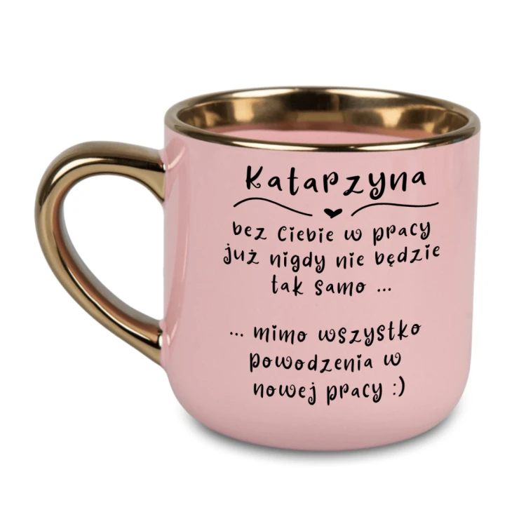Personalizowany kubek 400 ml dla koleżanki zmieniającej pracę – Elegant szeroki różowy