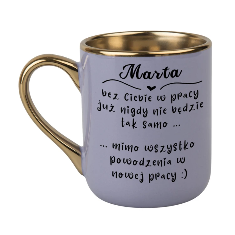 fioletowy kubek na pożegnanie z pracy, kubek z imieniem 330 ml, prezent dla koleżanki z pracy, kubek na zmianę pracy, prezent na odejście z pracy, Elegant fioletowy