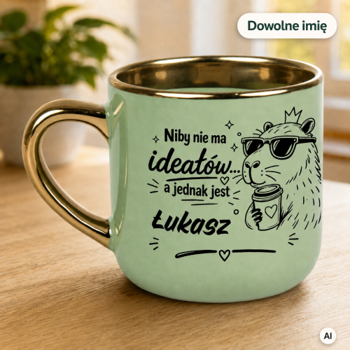 Kubek ceramiczny z kapibarą i imieniem ze złotym uchem 400 ml