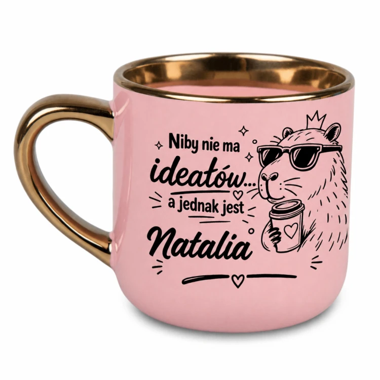 Personalizowany kubek dla kobiety Niby nie ma ideałów różowy 400 ml