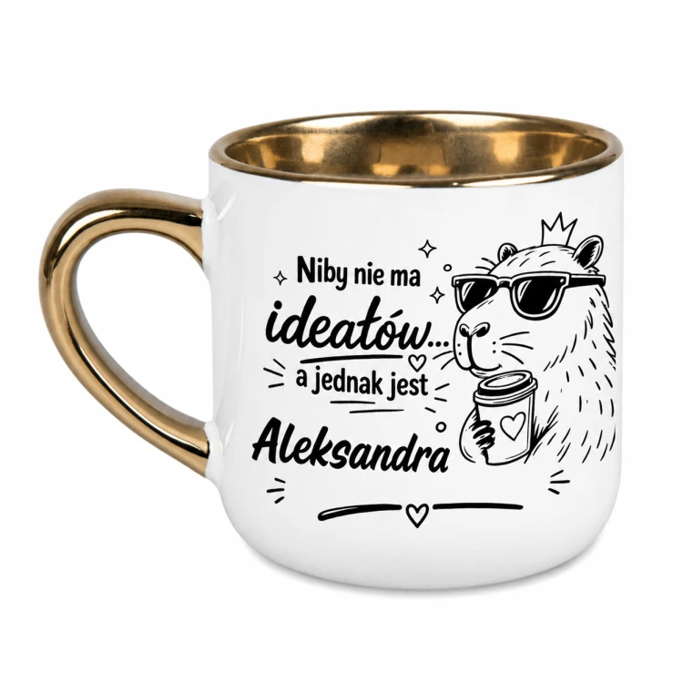 Biały kubek z kapibarą i dowolnym imieniem Elegant szeroki 400 ml