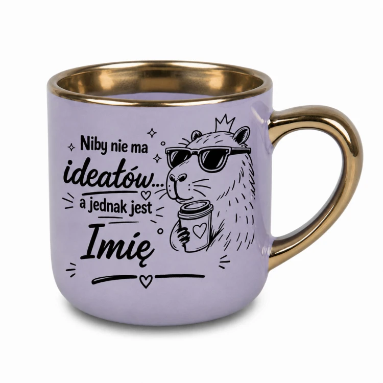 Personalizowany kubek Niby nie ma ideałów z kapibarą fioletowy 400 ml