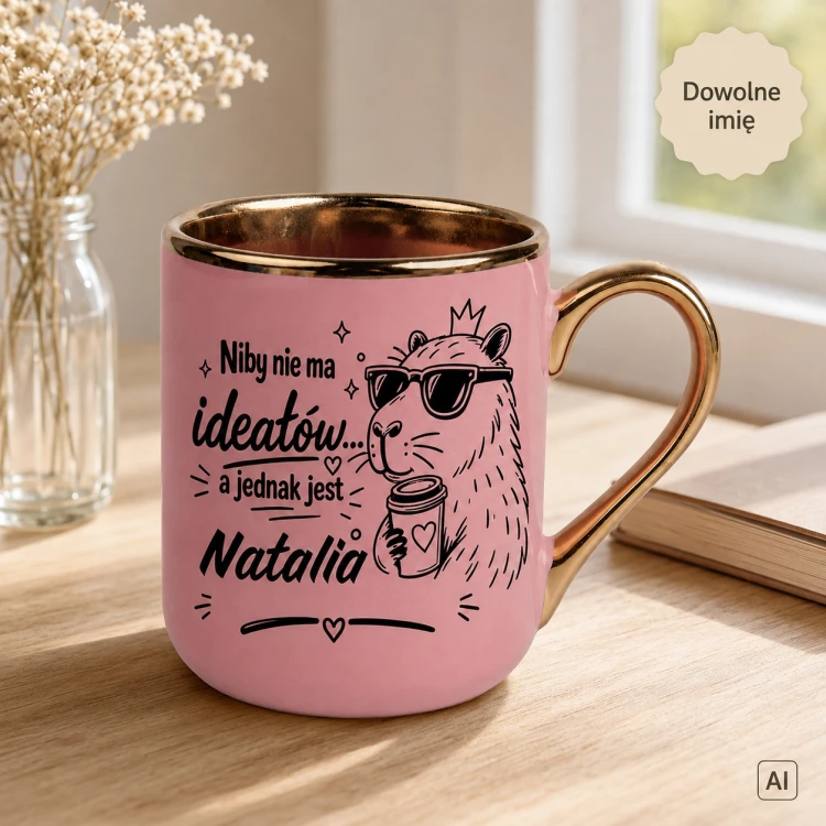 Personalizowany kubek dla kobiety Niby nie ma ideałów różowy 330 ml
