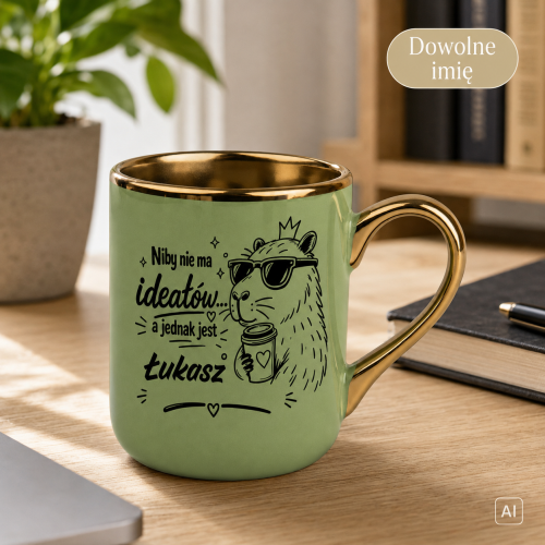 Zielony kubek z kapibarą i dowolnym imieniem Elegant 330 ml