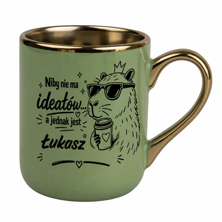 Personalizowany kubek Niby nie ma ideałów z kapibarą zielony 330 ml