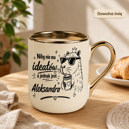 Kremowy kubek z kapibarą i dowolnym imieniem Elegant 330 ml