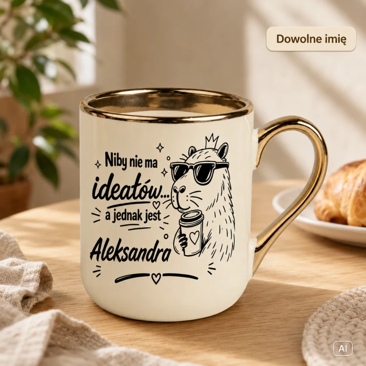 Kremowy kubek z kapibarą i dowolnym imieniem Elegant 330 ml