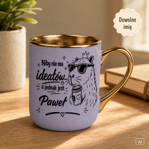 Personalizowany kubek Niby nie ma ideałów z kapibarą fioletowy 330 ml