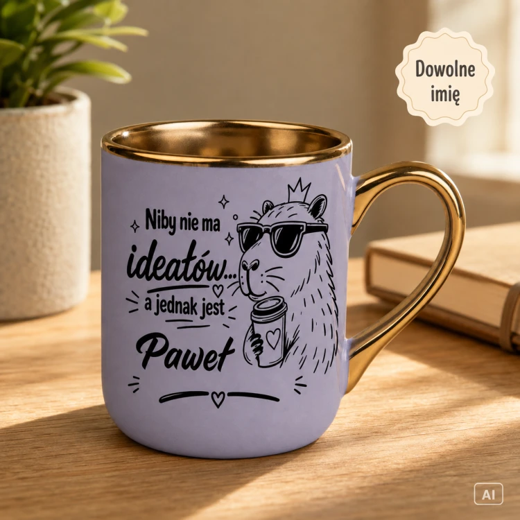 Personalizowany kubek Niby nie ma ideałów z kapibarą fioletowy 330 ml