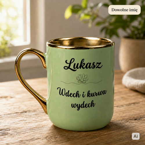 Personalizowany kubek Wdech i kurwa wydech z imieniem – Elegant zielony 330 ml