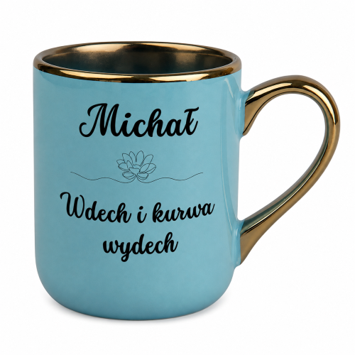 Personalizowany kubek Wdech i kurwa wydech z imieniem – Elegant jasnoniebieski 330 ml