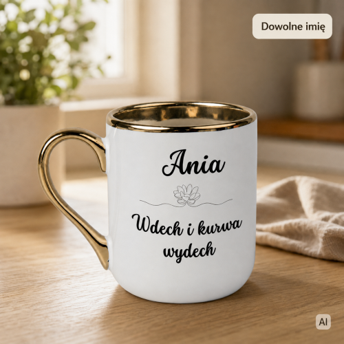 Śmieszny kubek z imieniem dla kobiety – Wdech i kurwa wydech
