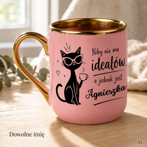 Kubek dla niej z imieniem Niby nie ma ideałów – różowy Elegant 330 ml