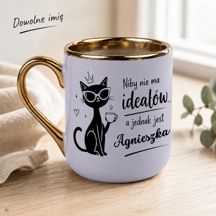 Fioletowy kubek dla miłośniczki kotów z dowolnym imieniem – Elegant 330 ml