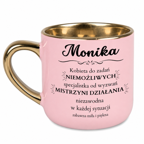 Różowy kubek Elegant 400 ml z imieniem Monika