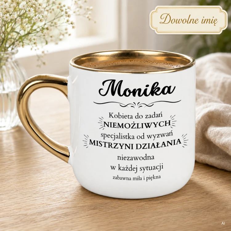 Kubek Kobieta do zadań niemożliwych ze złotym uchem