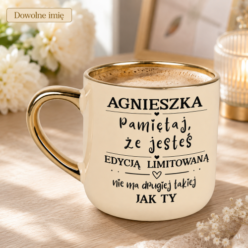 Personalizowany kremowy kubek ceramiczny Elegant szeroki 400 ml z imieniem