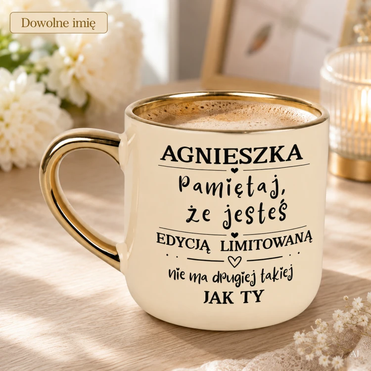 Personalizowany kremowy kubek ceramiczny Elegant szeroki 400 ml z imieniem