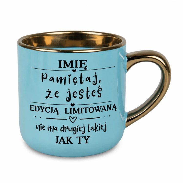 Personalizowany jasnoniebieski kubek ceramiczny Elegant szeroki 400 ml z imieniem