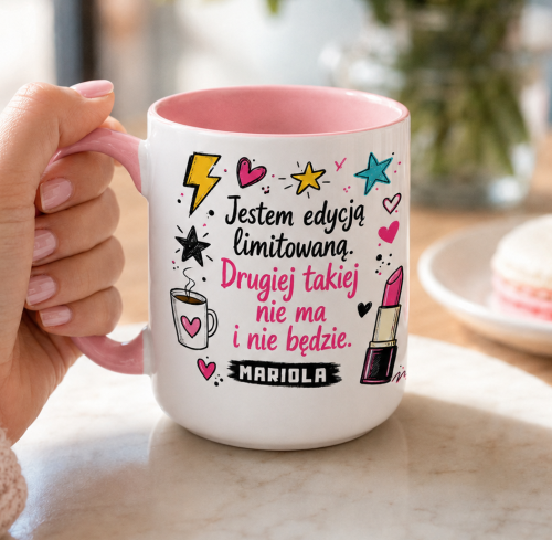 Personalizowany kubek Jestem edycją limitowaną ze szminką i dowolnym imieniem na prezent