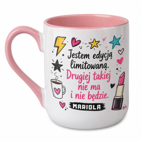 Kubek z imieniem Jestem edycją limitowaną ze szminką różowy Alex 330 ml