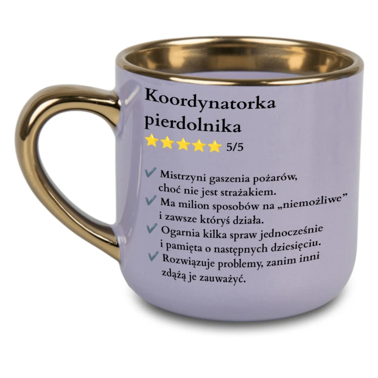 Fioletowy kubek To będzie dobry dzień z dwustronnym nadrukiem