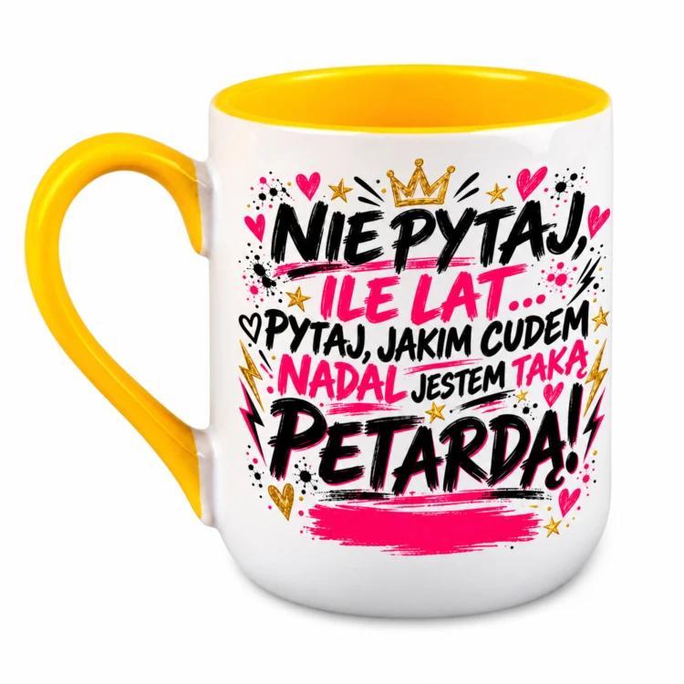 Kubek Alex z żółtym uchem i wnętrzem oraz dowolnym imieniem