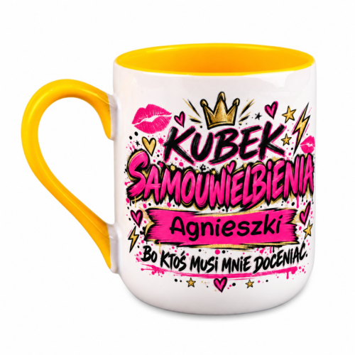 Żółty kubek Alex 330 ml z imieniem Kubek samouwielbienia