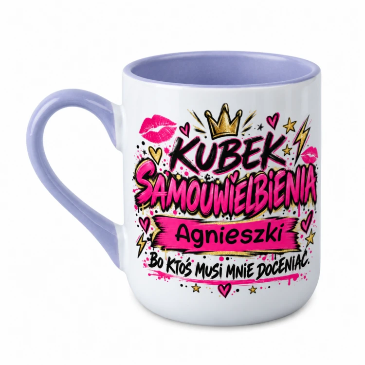 Jasnofioletowy kubek Alex 330 ml z imieniem Kubek samouwielbienia