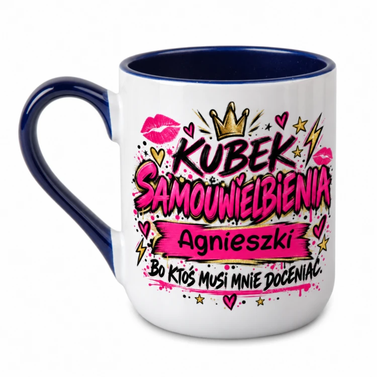 Granatowy kubek Alex 330 ml z imieniem Kubek samouwielbienia