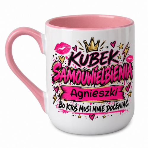 Różowy kubek Alex 330 ml z imieniem Kubek samouwielbienia
