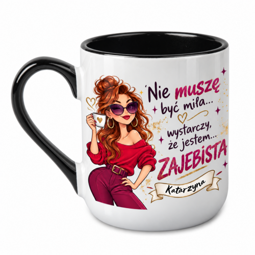 Czarny kubek Alex 330 ml z imieniem Nie muszę być miła jestem zajebista