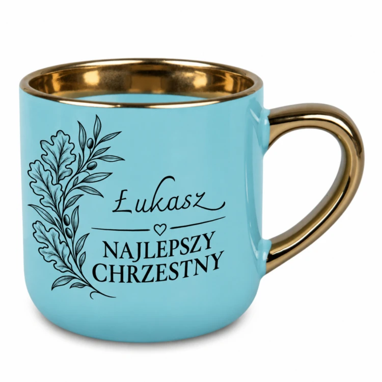 Jasnoniebieski kubek z imieniem Najlepszy Chrzestny 400 ml Elegant