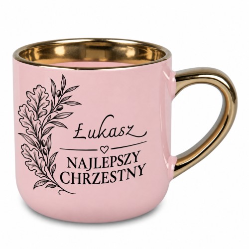 Różowy kubek z imieniem Najlepszy Chrzestny 400 ml Elegant szeroki