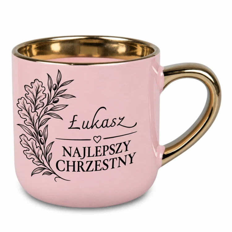 Różowy kubek z imieniem Najlepszy Chrzestny 400 ml Elegant szeroki