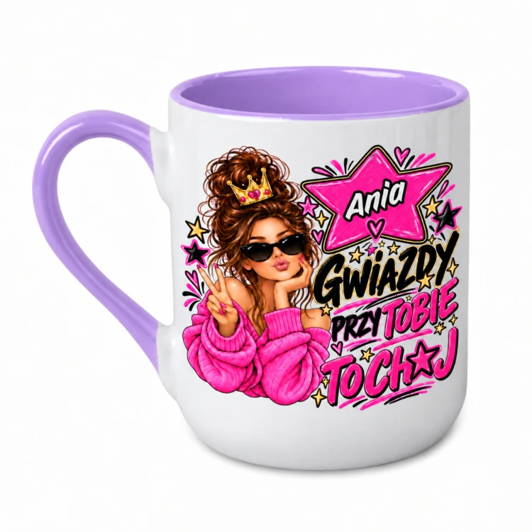 Kubek z imieniem Gwiazdy przy Tobie z dziewczyną – Alex 330 ml jasnofioletowy
