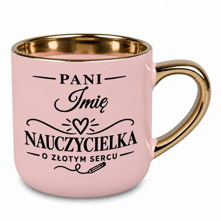 Różowy kubek na zakończenie roku szkolnego dla nauczycielki