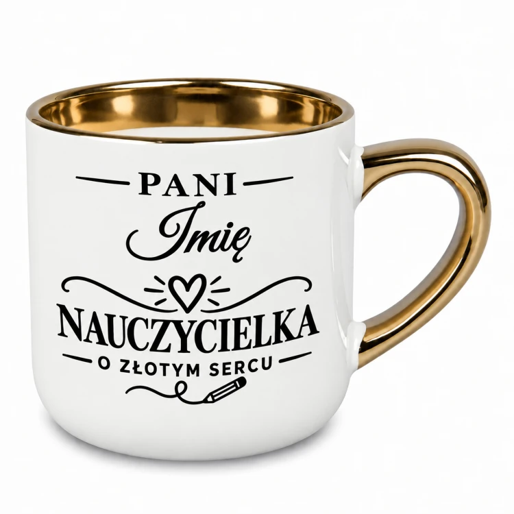 Prezent dla nauczycielki ze złotym sercem biały kubek 400 ml