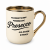 Kremowy kubek Elegant 330 ml z napisem o Prosecco w pracy – złote ucho z prawej
