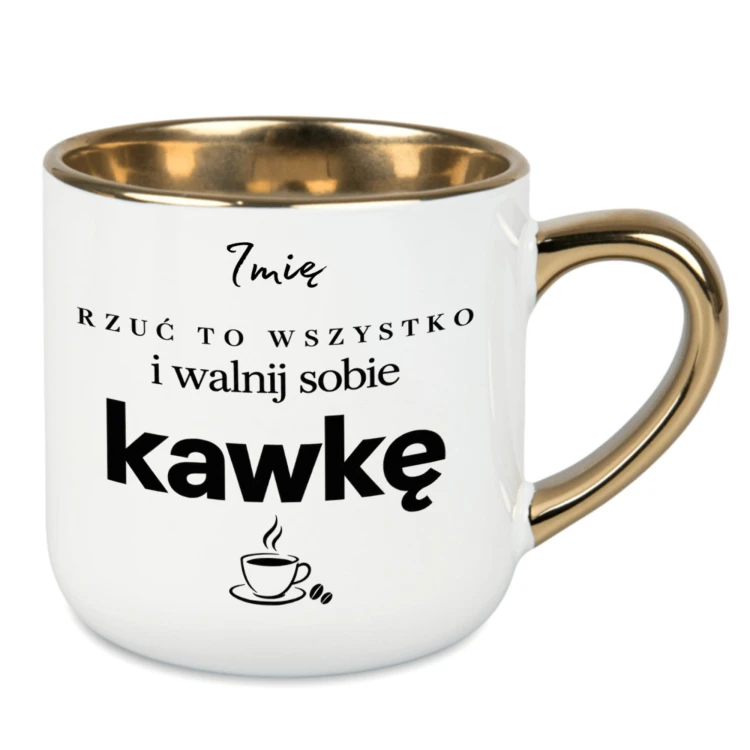 Kubek Elegant biały 400 ml „Rzuć to wszystko i walnij sobie kawkę” – prawa strona