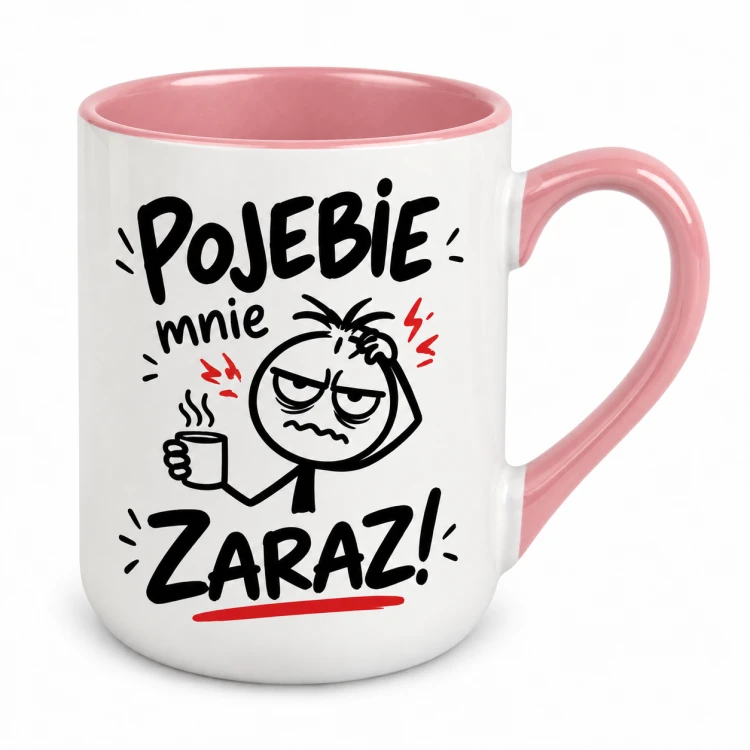 Kubek Alex „Pojebie mnie zaraz!” z różowym uchem i wnętrzem