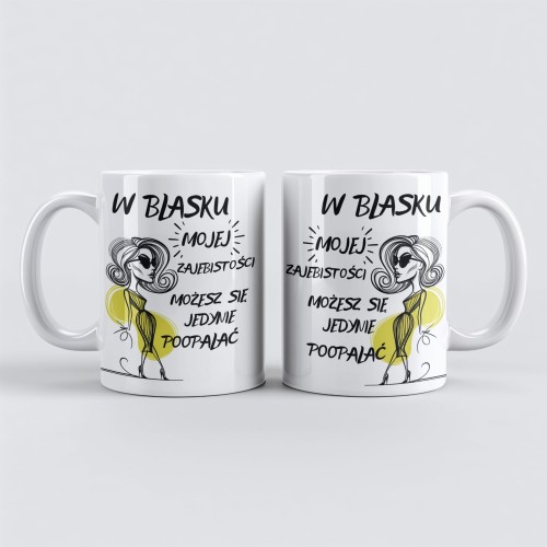 śmieszny kubek z grafiką kobiety