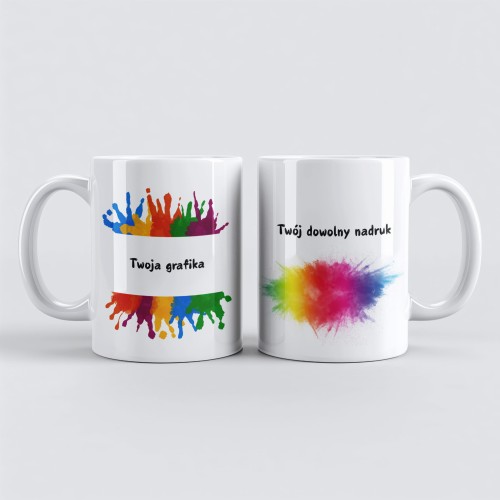 Personalizowany kubek z własnym nadrukiem sublimacyjnym – kubek biały z kolorową grafiką
