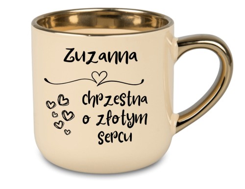 Personalizowany kubek dla matki chrzestnej z eleganckim złotym rantem