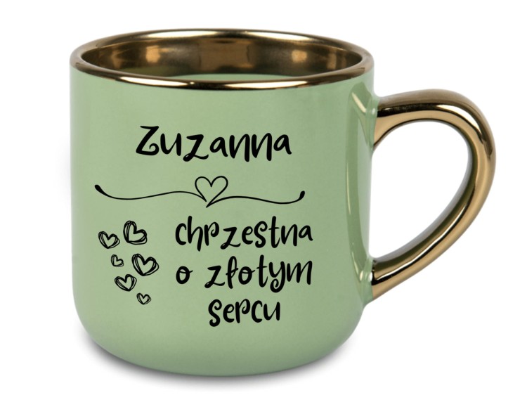Kubek dla matki chrzestnej z eleganckim złotym rantem – idealny na chrzest i komunię